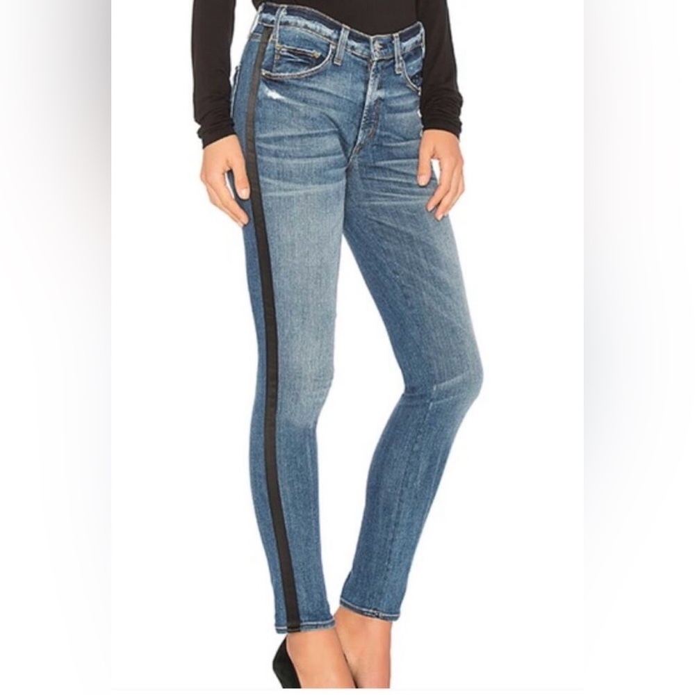 McGUIRE - Skinny Jeans Vintage Blue with Black Tuxedo Satin Ribbon along sides